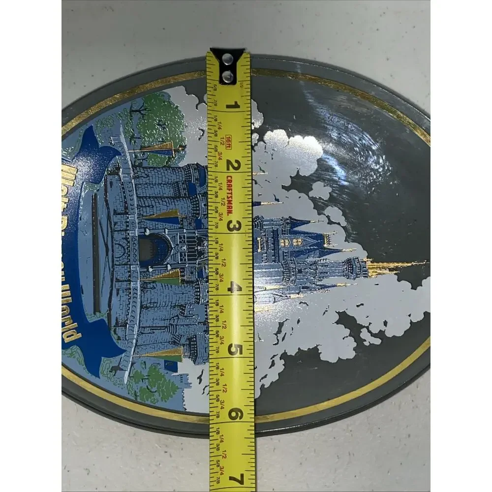 VTG Walt Disney World Cinderella’s Castle Oval Souvenir Glass Plate With‎ Stand